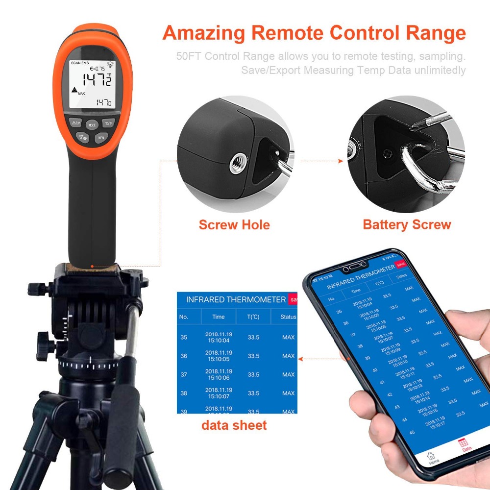 Industrial Laser Temperature Gun - BTMETER Digitales Pyrometer Berührungsloses IR-Thermometer -58