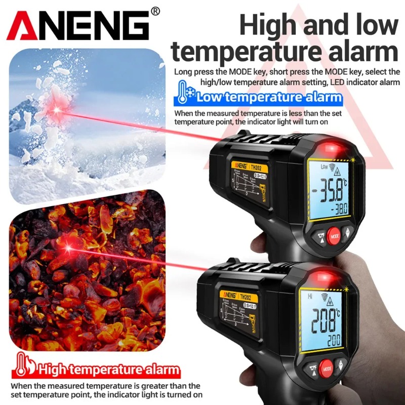 Industrial Laser Temperature Gun - ANENG TH202 Berührungsloses Infrarot-Thermometer Industrielles Handtemperaturmessgerät