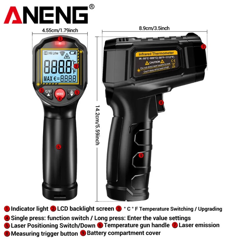ANENG TH202 Berührungsloses In – Industrial Laser Temperature Gun Bewertung und Preis